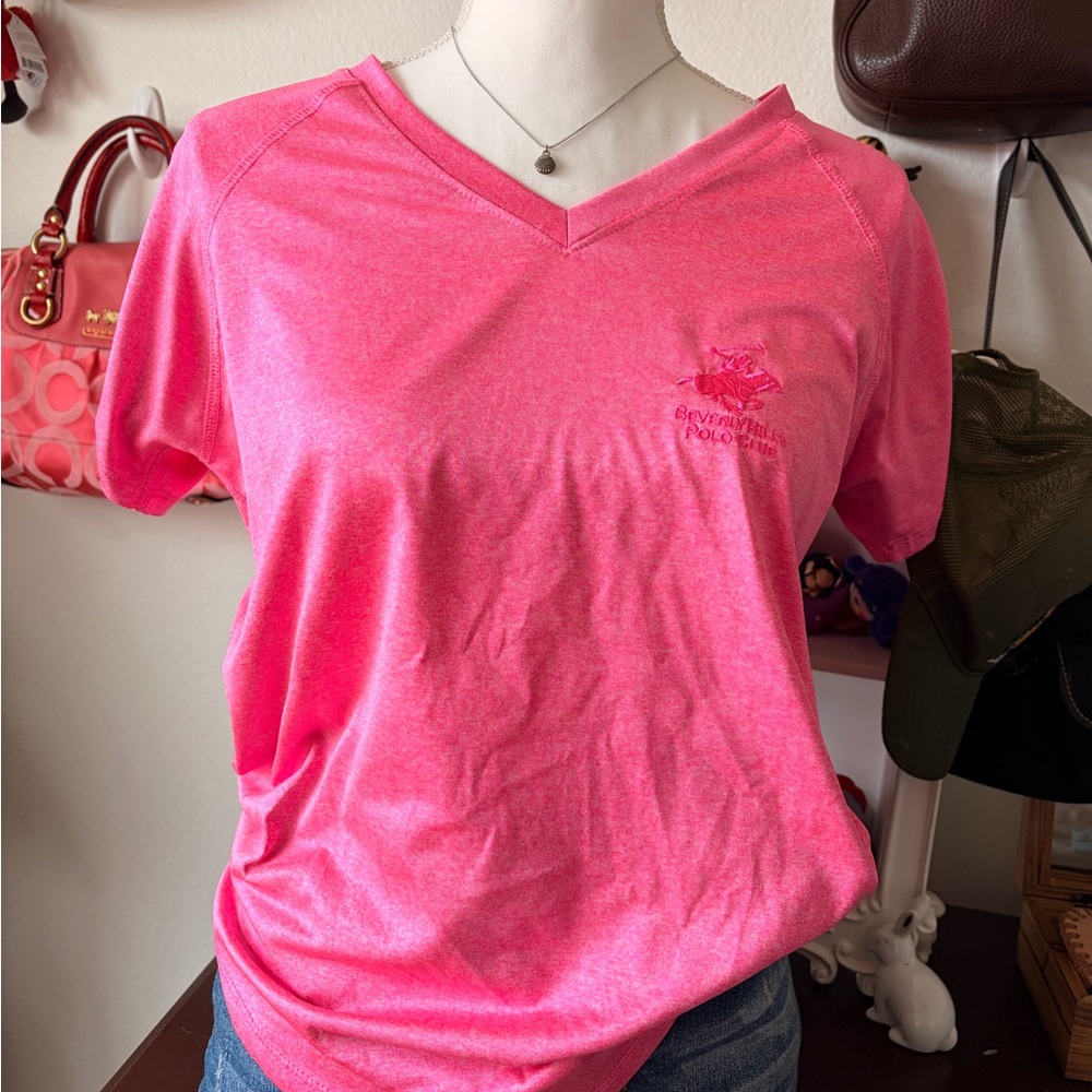 Pink BEVERLY HILLS POLO V-Neck Women's Top